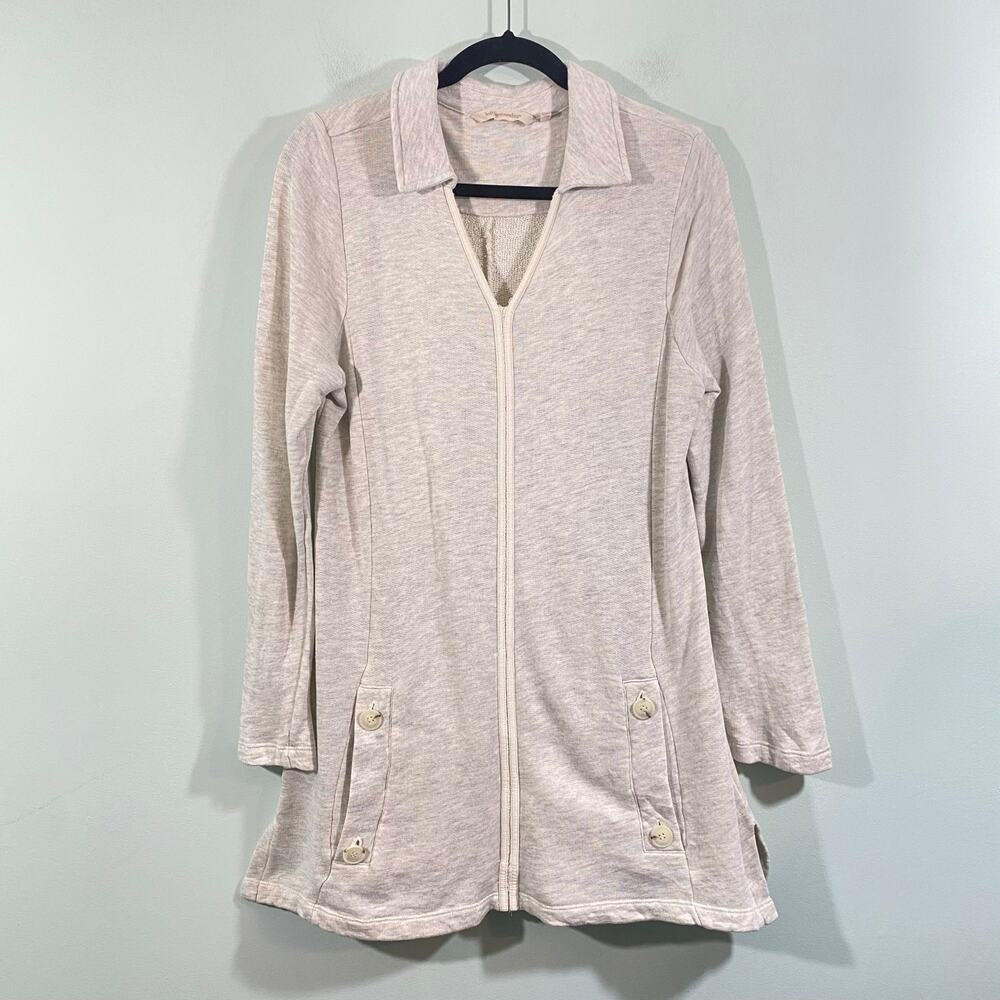 Soft Surroundings Women Beige V-neck LS Terry Cloth Tunic Sweatshirt Size M